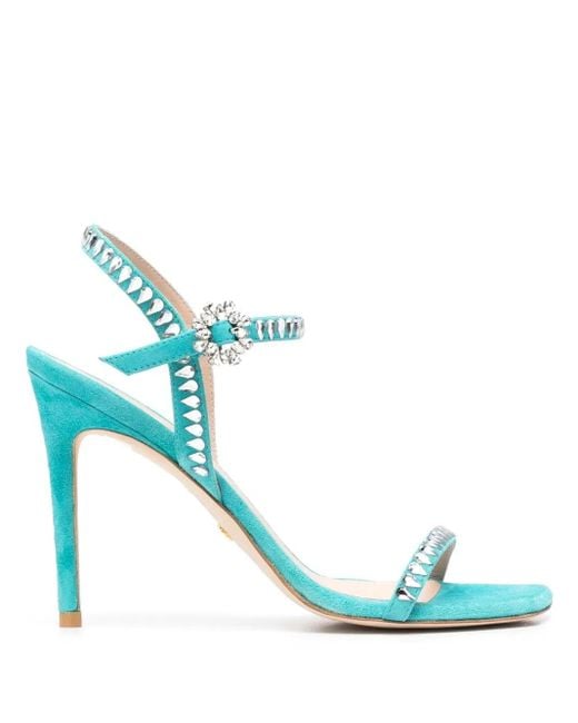 Stuart Weitzman Blue Embellished Open-Toe Sandals