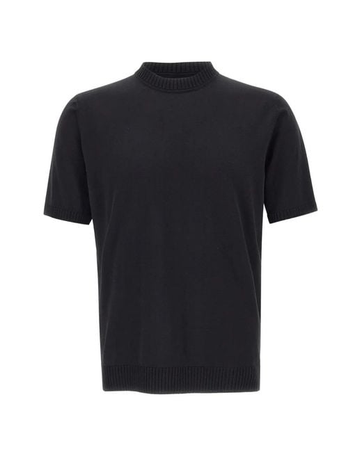 FILIPPO DE LAURENTIIS Black Ribbed Crewneck Short-Sleeves Sweater for men