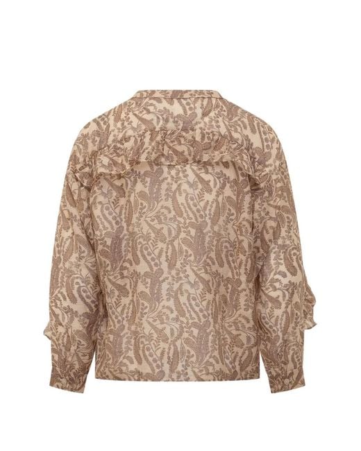 Ba&sh Natural Tunella Ruffled Paisley Shirt