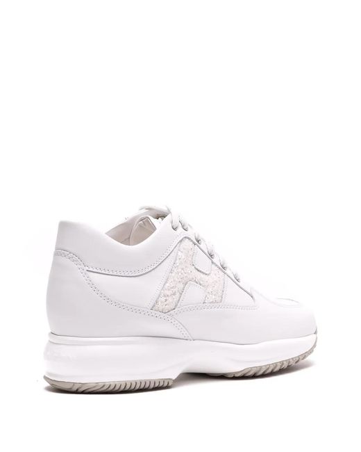 Hogan White Logo Round-Toe Sneakers