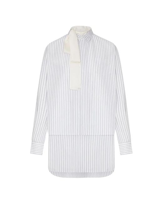 Sacai White Mini Striped Tie-Neck Dress