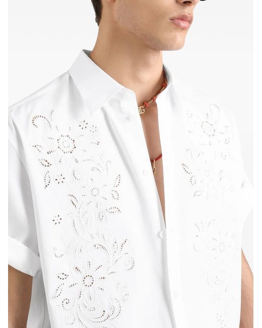 Dolce & Gabbana White Hawaii Poplin Shirt With Cutwork for men