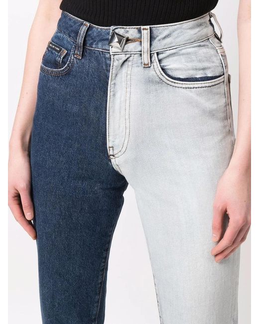 Philipp Plein Blue Two Tone Patch Jeans