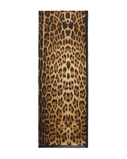 Roberto Cavalli Natural Jaguar-Print Silk Scarf