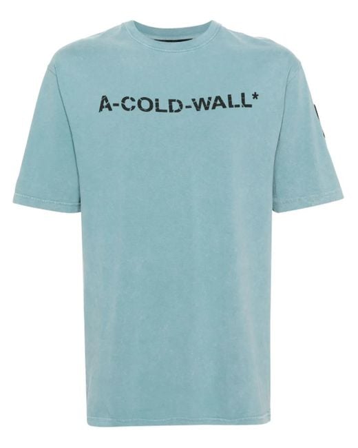 A_COLD_WALL* Blue Overdye Logo-Print T-Shirt for men