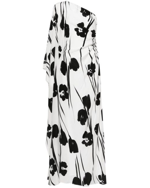 Max Mara White Jonnny Floral-print Satin Maxi Dress
