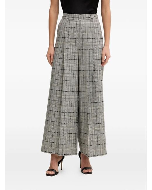 Twinset Brown Check-Pattern Wide-Leg Trousers