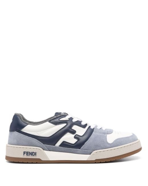 Fendi Blue Match Panelled Suede Sneakers for men