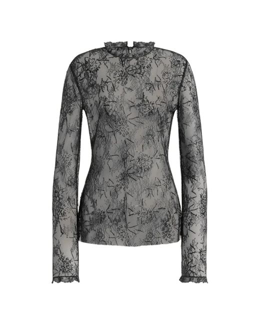 Alberta Ferretti Gray Lace Long-Sleeve Blouse