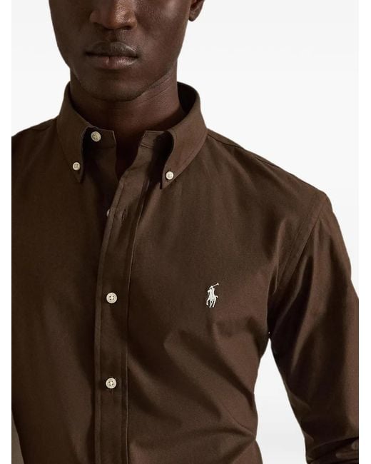 Polo Ralph Lauren Brown Button-Down Embroidered-Logo Shirt for men