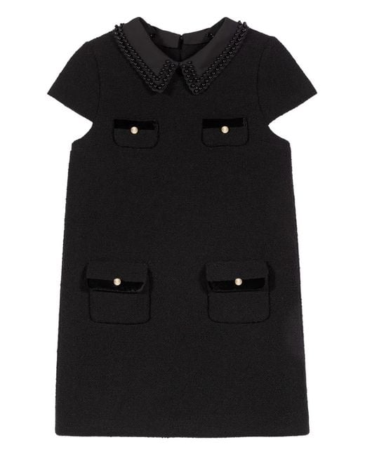 Maje Black Beaded-Collar Four-Pocket Mini Dress