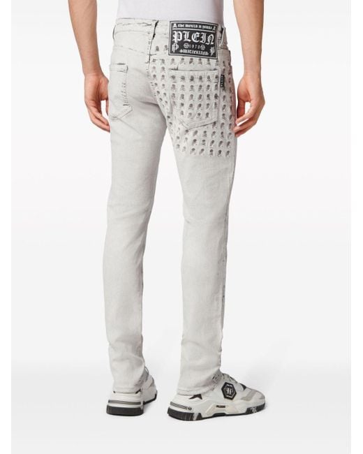 Philipp Plein Ausgeblichene Skinny-Jeans mit Totenkopf in White für Herren