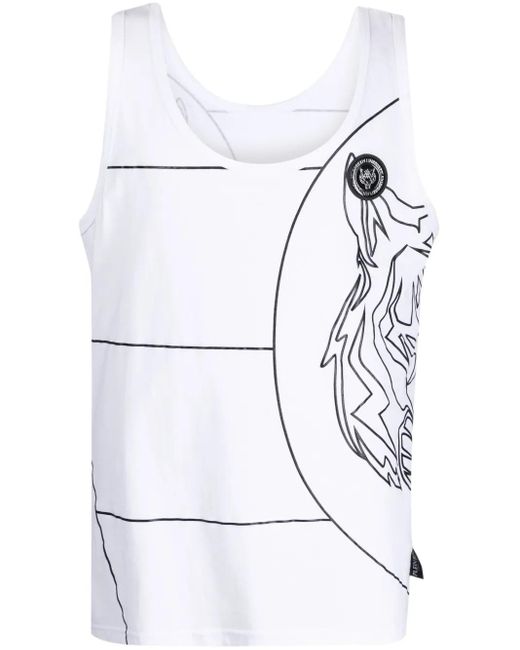 Philipp Plein White Graphic-Print Scoop-Neck Tank Top for men
