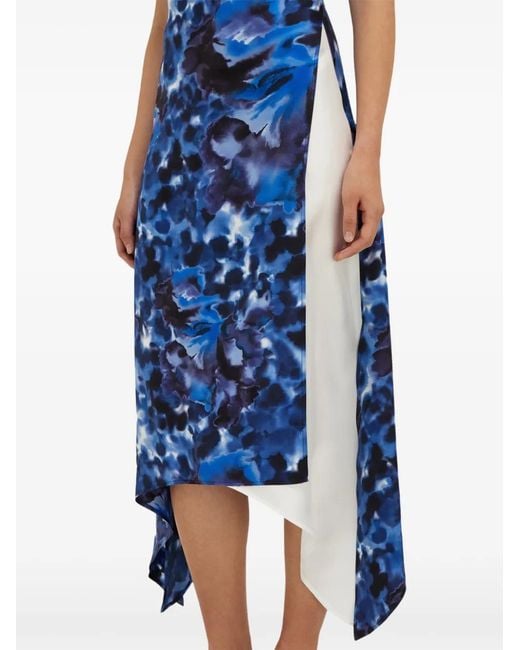 Ferragamo Blue Carnation-Print Wrap Dress