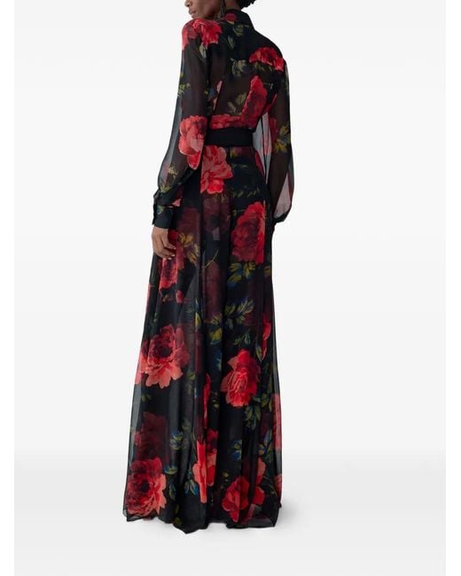 Carolina Herrera Red Rose-Print Chiffon Shirt