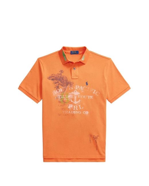 Polo Ralph Lauren Orange Graphic-Print Piqué Polo Shirt for men
