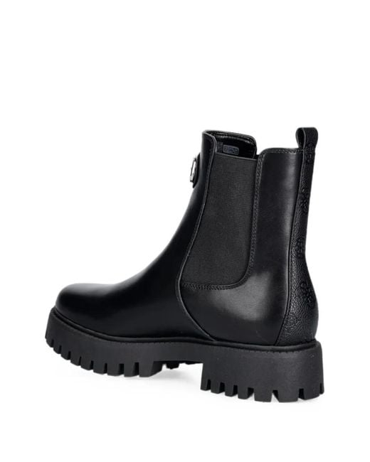 Guess Black Logo-Plaque Lug-Sole Ankle Boots
