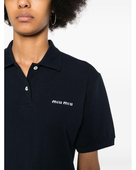 Miu Miu Black Embroidered-logo Polo Shirt