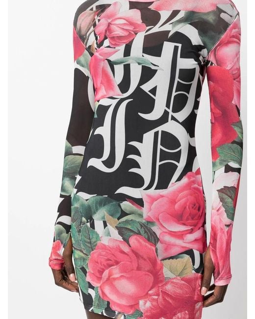 Philipp Plein Pink Logo-Print Semi-Sheer Mini Dress