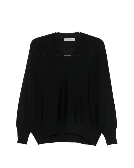 D.exterior Black V-Neck Wool Sweater
