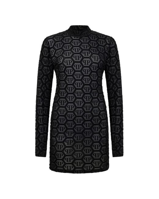 Philipp Plein Black Mini Long-Sleeved Dress