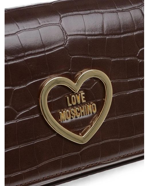 Love Moschino Brown Heart-Logo Shoulder Bag
