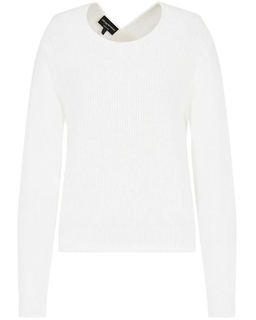 Emporio Armani White Cut-Out Ribbed-Knit Jumper
