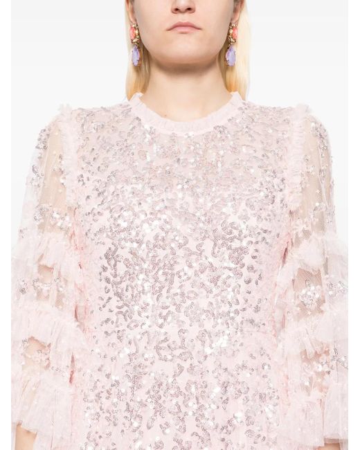 Vestido de fiesta con encaje floral Needle & Thread de color Pink