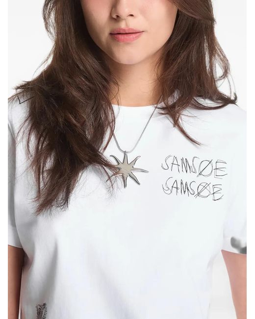 Samsøe & Samsøe White Sacamino Ss Graphic-Print T-Shirt