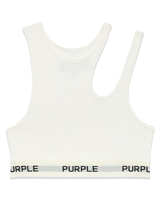 Purple Brand White Cut-out Cropped Top