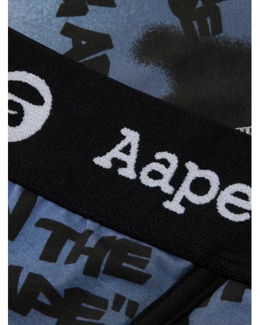 Aape By A Bathing Ape Blue Graffiti-Print Logo-Waistband Boxers for men