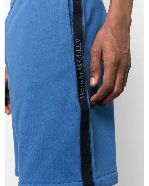 McQueen Blue Logo Cotton Shorts for men