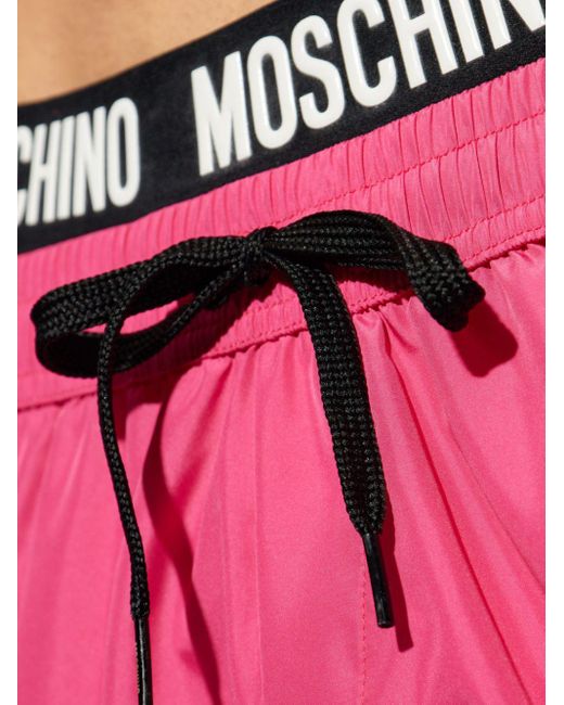Moschino Pink Logo-print Layer-waist Swim Shorts for men