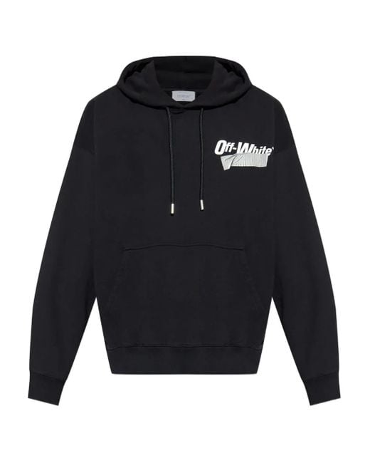 Off-White c/o Virgil Abloh Blue Logo-Detail Cotton Hoodie for men