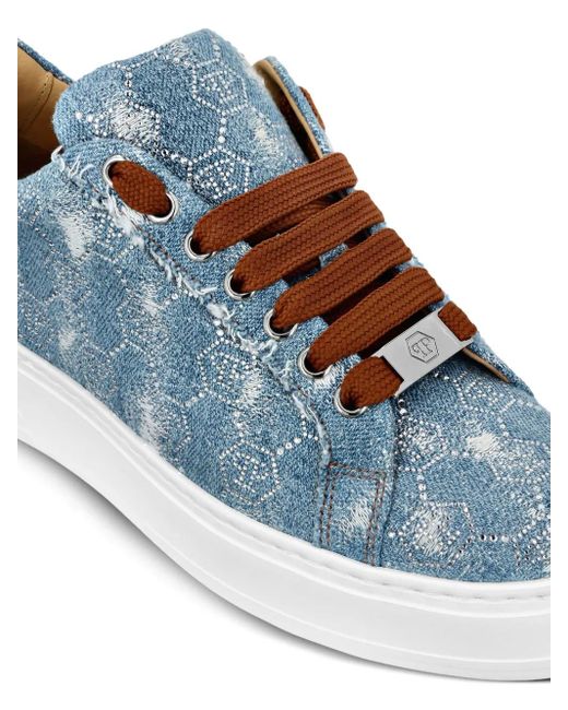 Philipp Plein Blue Monogram Strass Sneakers