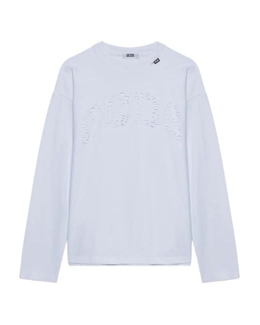 Gcds White Laser Cut-Logo Long-Sleeved T-Shirt for men