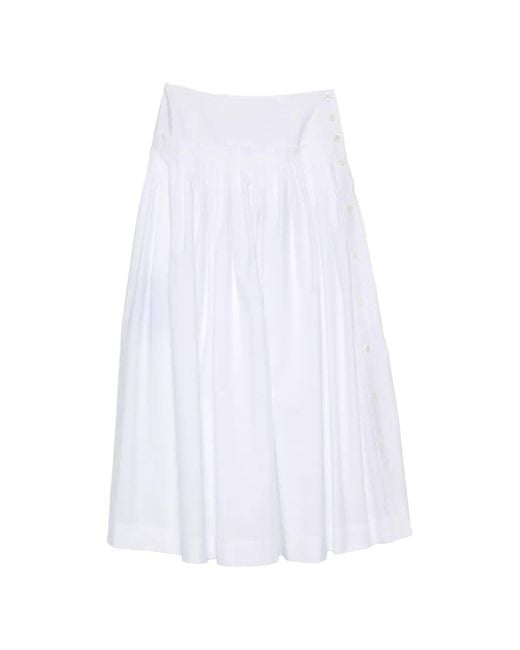 Lanvin White Midi Skirt With Side Button Closure