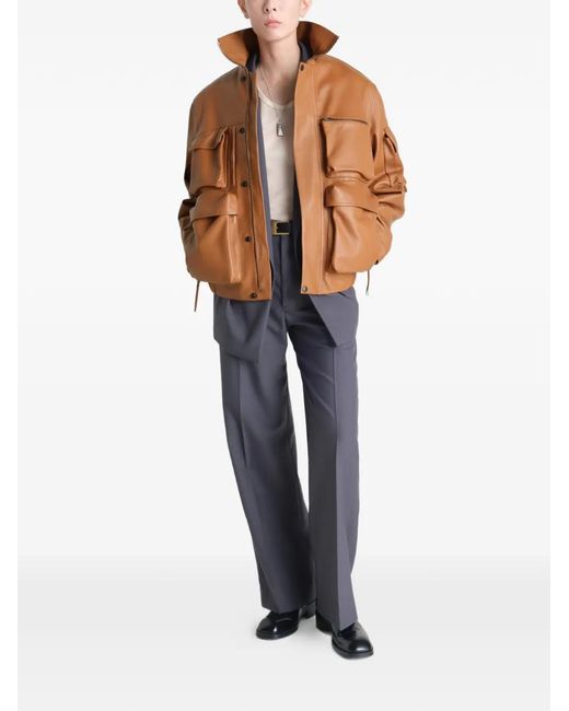 Lemaire Brown Leather Blouson With Pockets