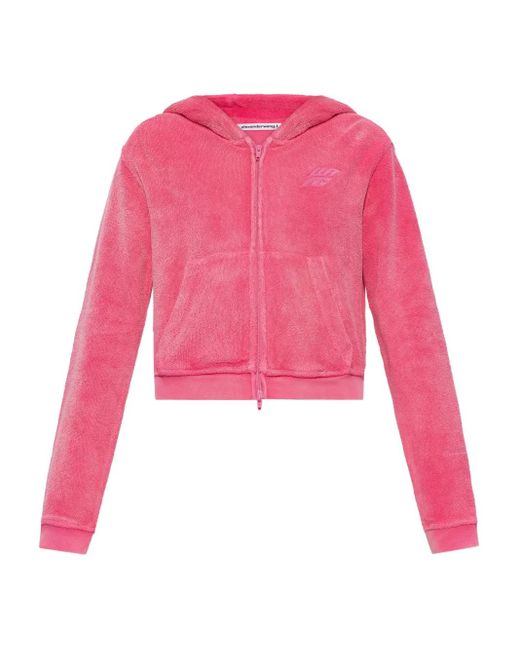 Alexander Wang Pink Leaf-Embroidered Hooded Zip-Up Top