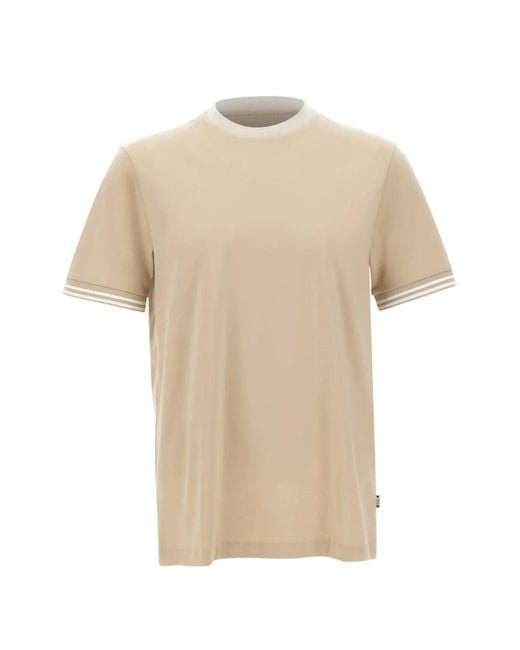 Boss Natural Mercerised Cotton Contrast-Trim T-Shirt for men