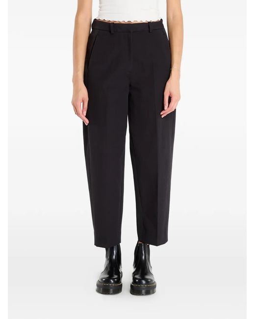 Tommy Hilfiger Black Barrel Leg Gabardine Pleated Cotton Trousers