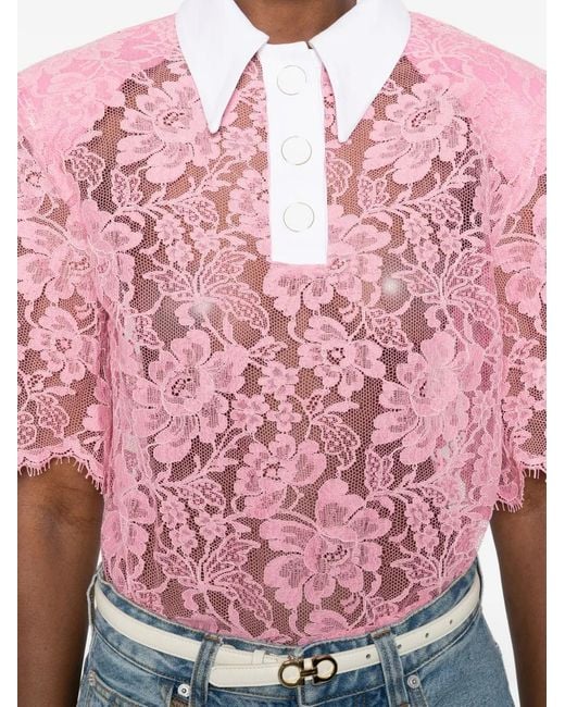 ROWEN ROSE Pink Lace Polo Top