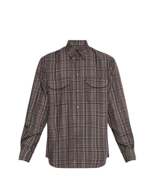 DSquared² Gray Check-Pattern Flap-Pocket Shirt for men