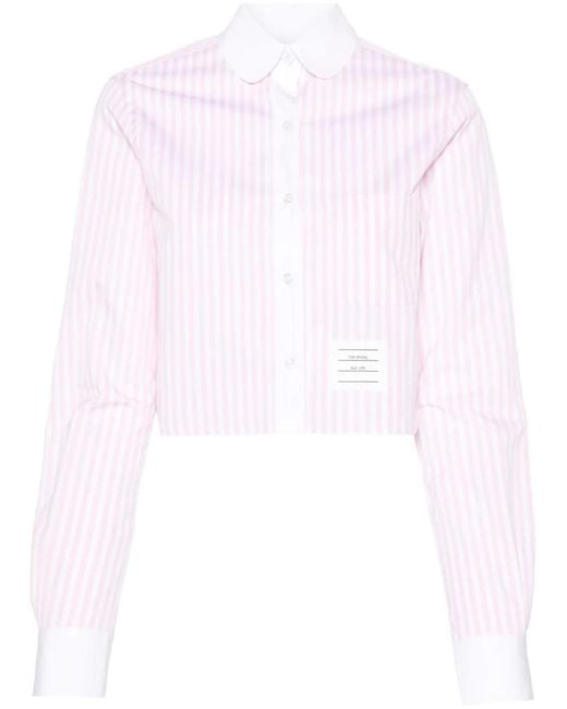 Thom Browne White Cropped Shirt With Vertical And Stripes And Classic Collar