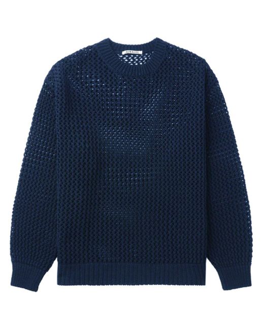 Auralee Blue Open-knit Cotton Jumper for men