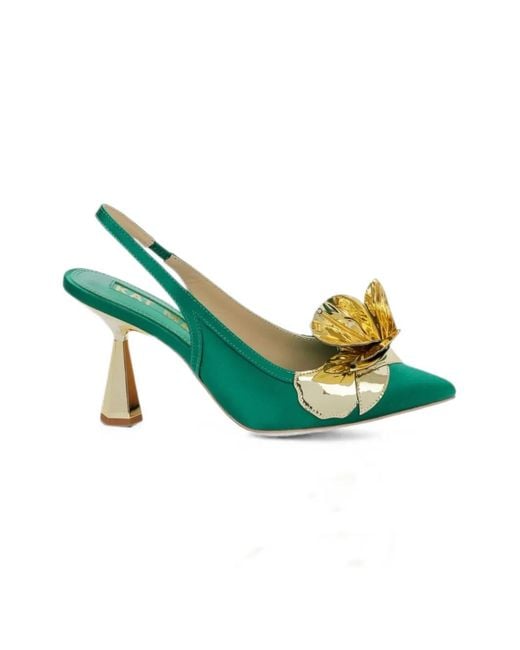 Kat Maconie Green Mules À Appliques Fleurs