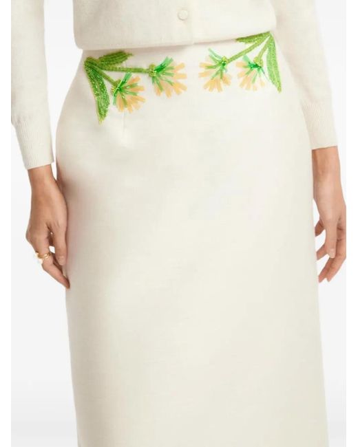 LEO LIN Natural Quinn Wildflower-Embellished Midi Skirt