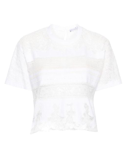 Ermanno Scervino White Cropped-T-Shirt mit Spitzeneinsatz
