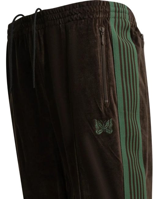 Needles Black Pantalon De Jogging En Velours À Détail De Logo for men