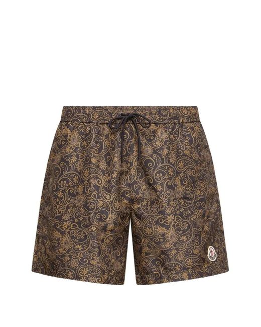 Moncler Brown Paisley Drawstring Swim Shorts for men
